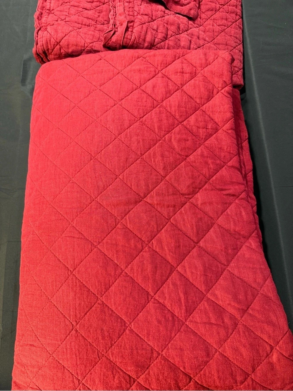 Pottery Barn Quilted Red Throw with two matching Euro shams